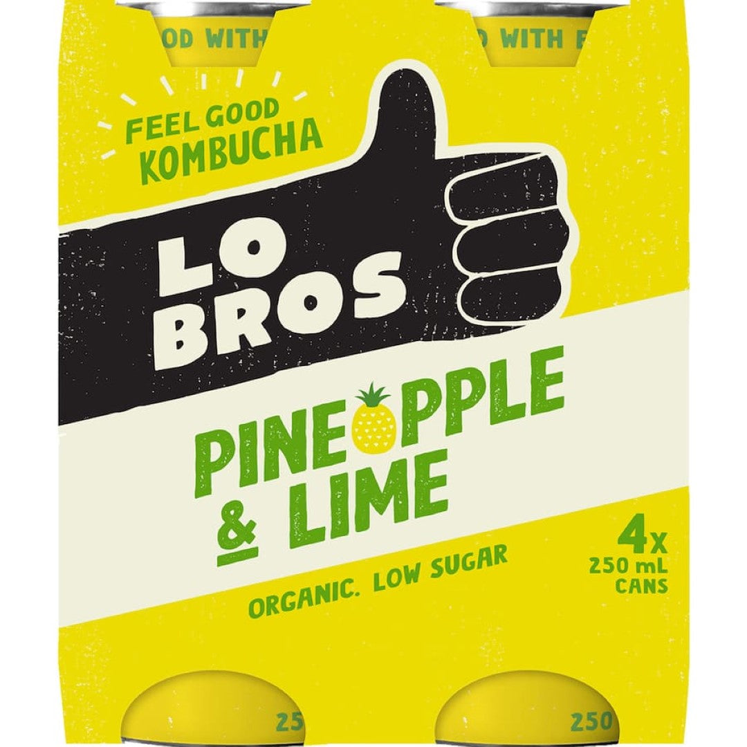 Lo Bros Kombucha Pineapple & Lime 250ml cans 4pack