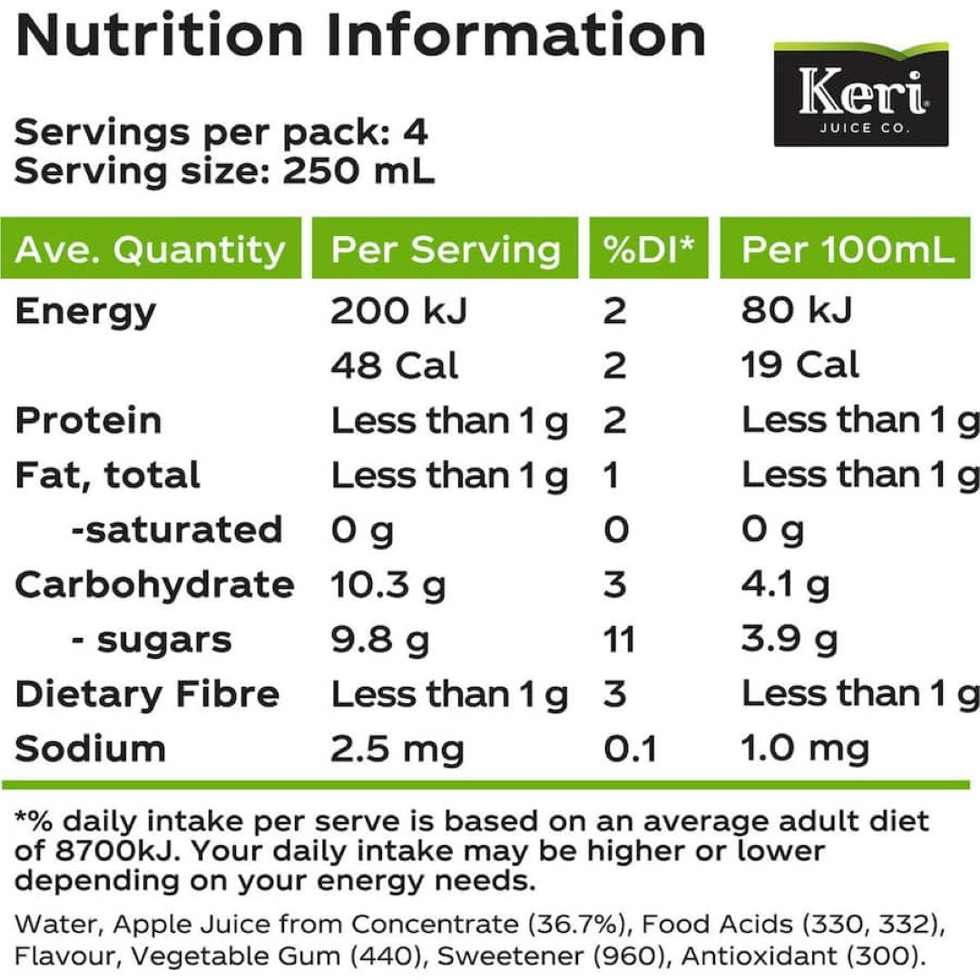 Keri Fruit Drink Apple 50% Less Sugar 1L