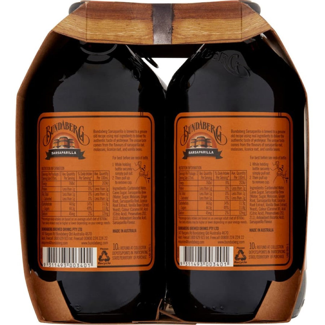 Bundaberg Soft Drink Sarsaparilla 375ml bottles 4pack