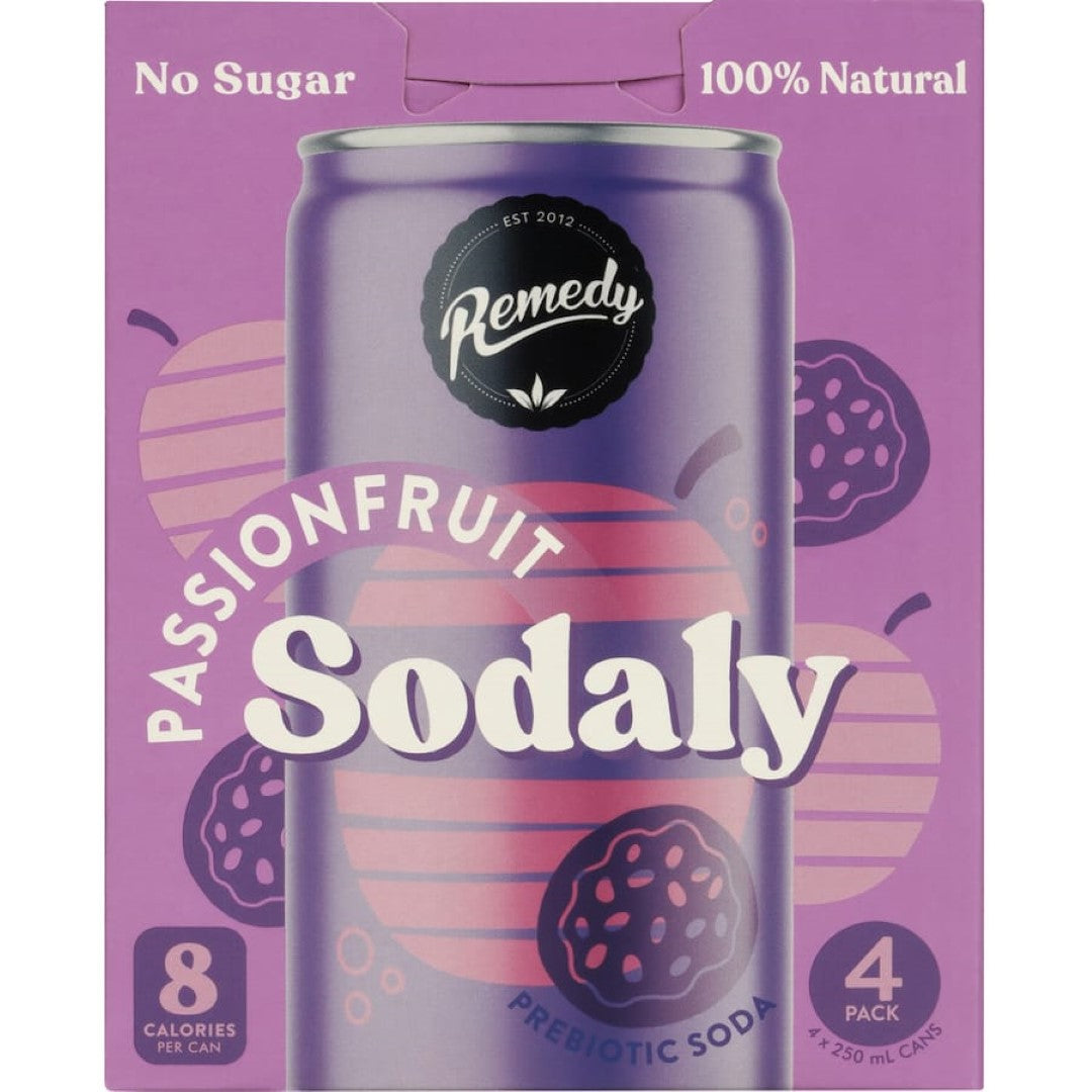 Remedy Sodaly Passionfruit 250ml cans 4pack