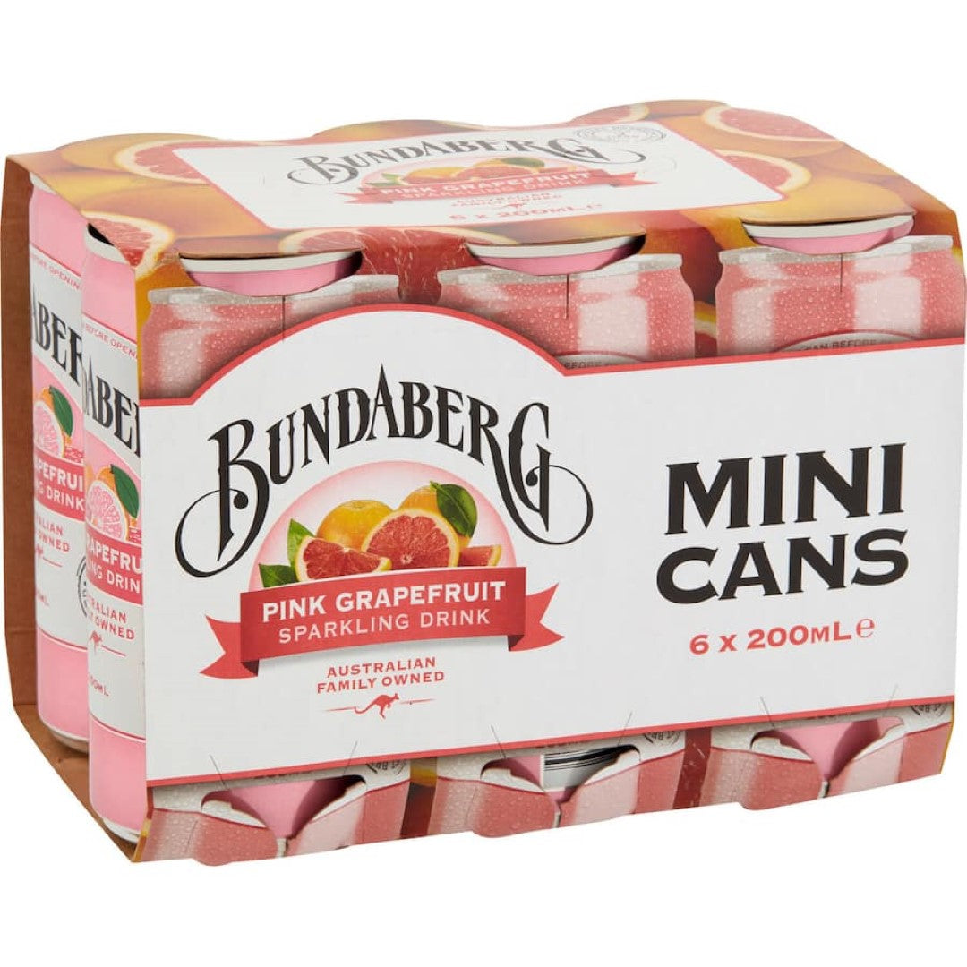 Bundaberg Soft Drink Sparkling Pink Grapefruit 200ml cans 6pack