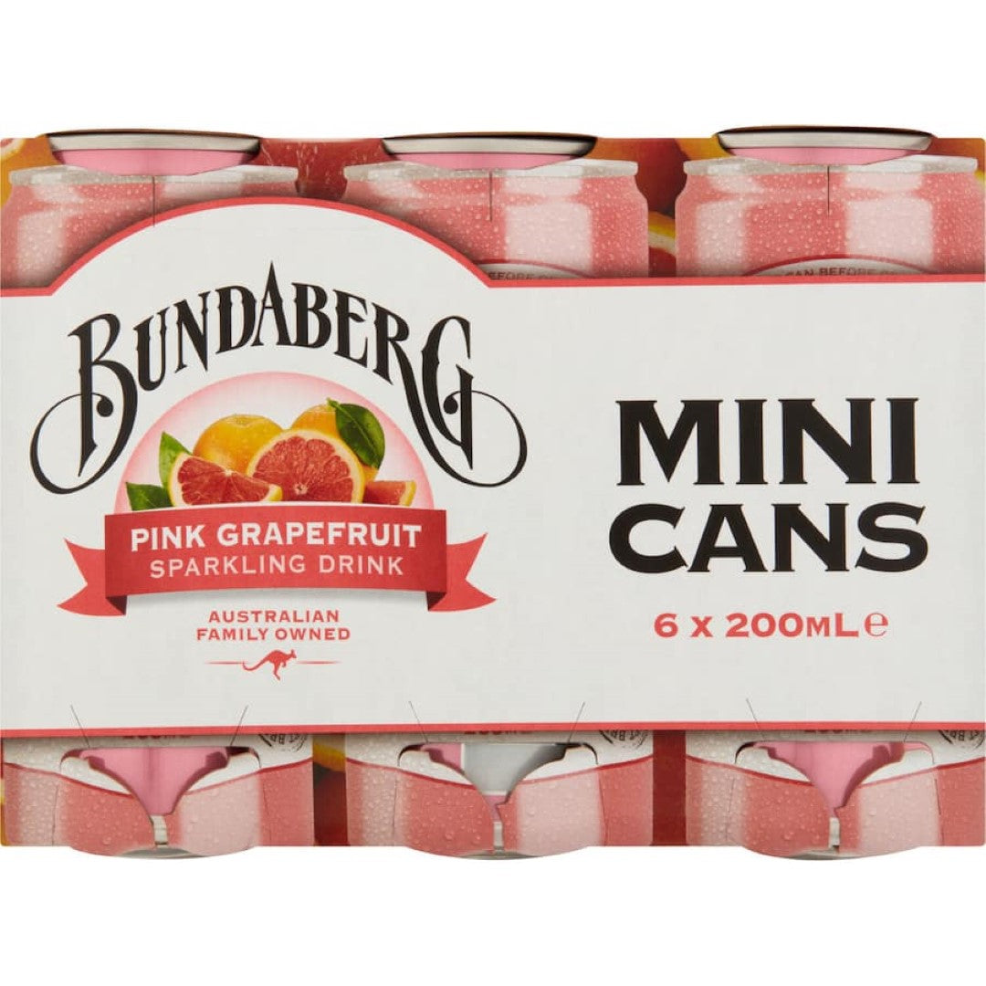 Bundaberg Soft Drink Sparkling Pink Grapefruit 200ml cans 6pack
