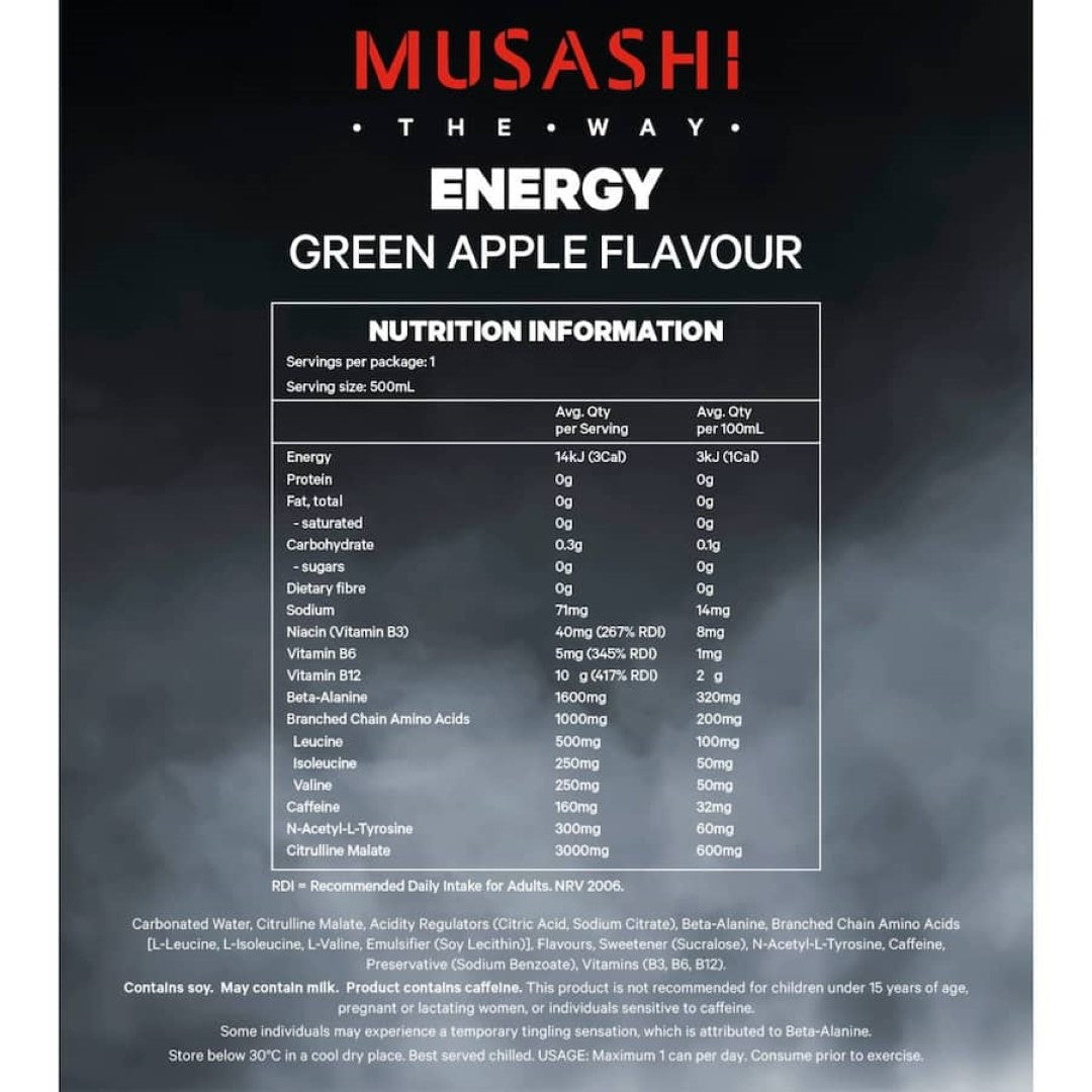 Musashi Energy Drink Green Apple Can 500mL