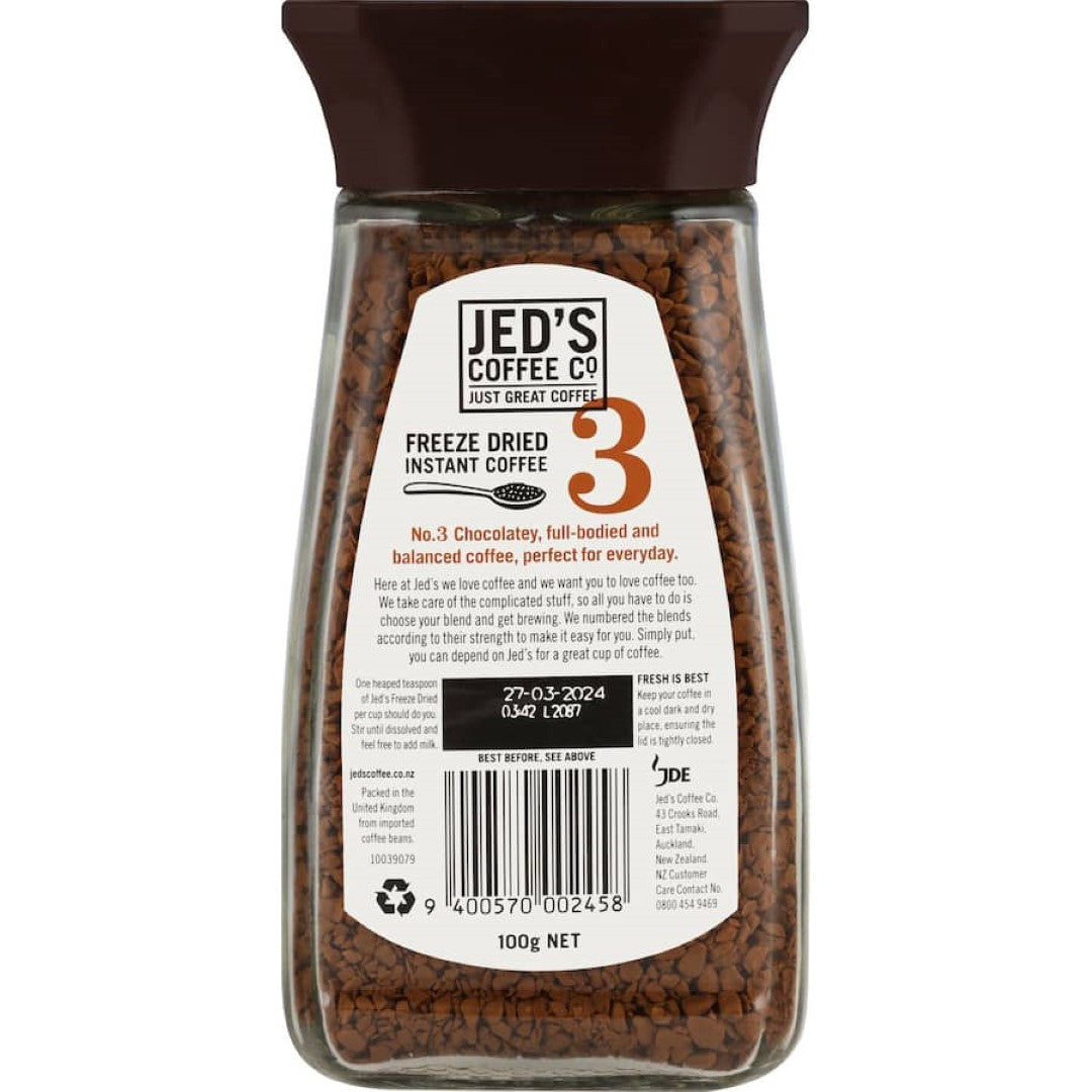 Jed's Instant Coffee 3 Strong 100g jar