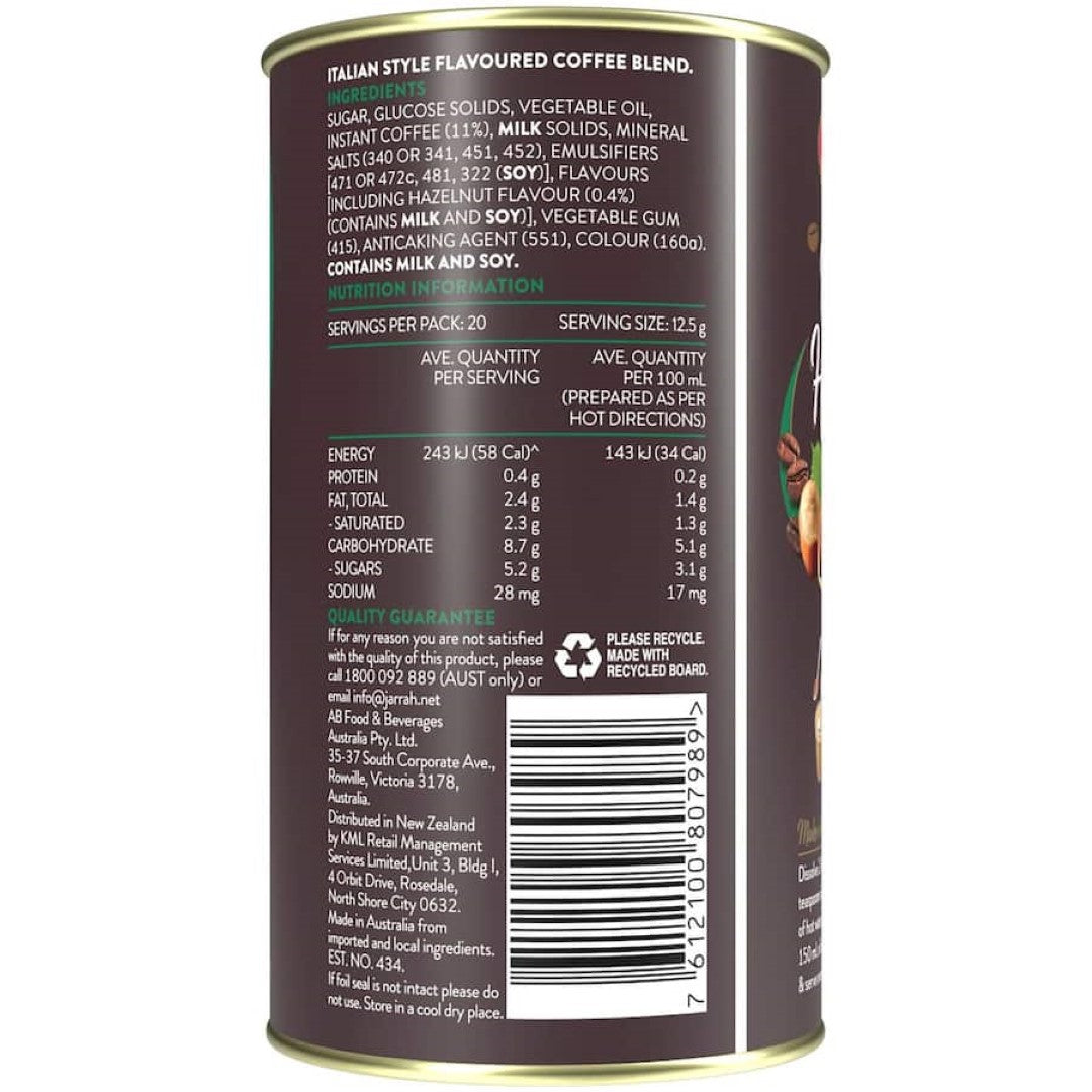 Jarrah Coffee Mix Italian Hazelnut Pottle 250g