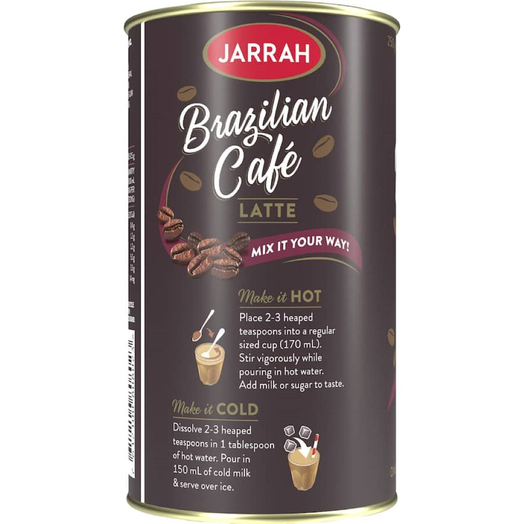 Jarrah Coffee Mix Brazil Cafe Latte Pottle 250g