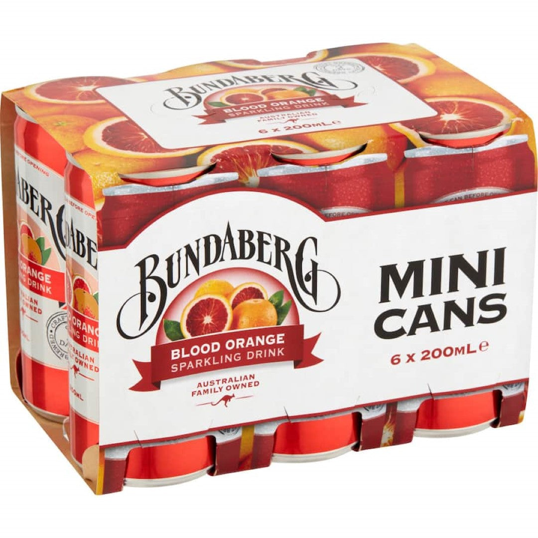 Bundaberg Soft Drink Sparkling Blood Orange 200ml cans 6pack