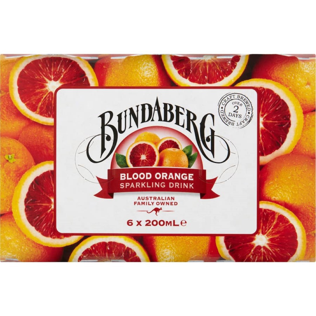 Bundaberg Soft Drink Sparkling Blood Orange 200ml cans 6pack