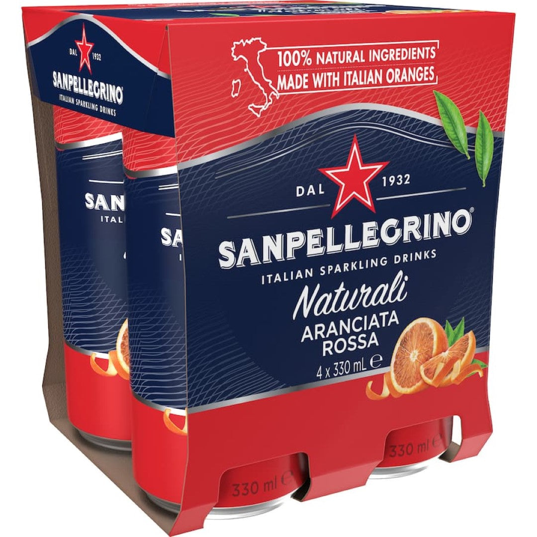 San Pellegrino Sparkling Fruit Drink Aranciata Rossa 330ml cans 4pack