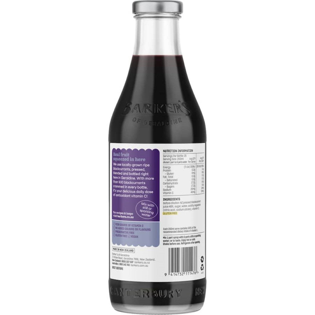 Barkers Fruit Syrup NZ Blackcurrant 710mL