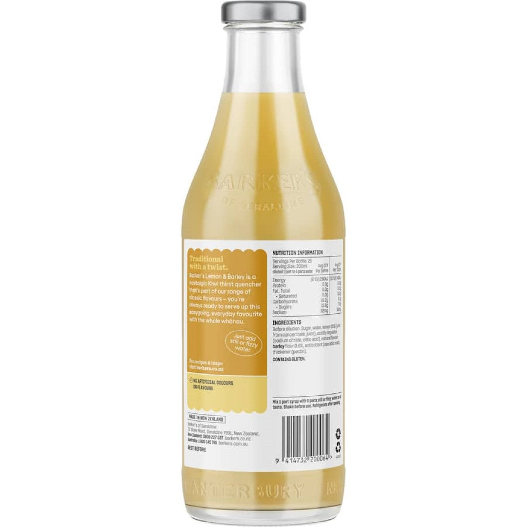 Barkers Fruit Syrup Lemon & Barley 710mL