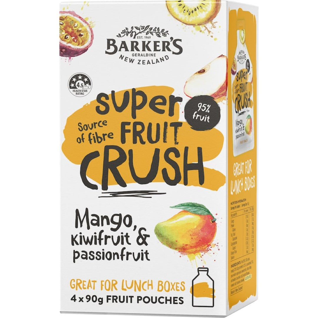 Barkers Super Fruit Crush Fruit Drink Mango Passionfruit Kiwifruit 90g pouches 4pack