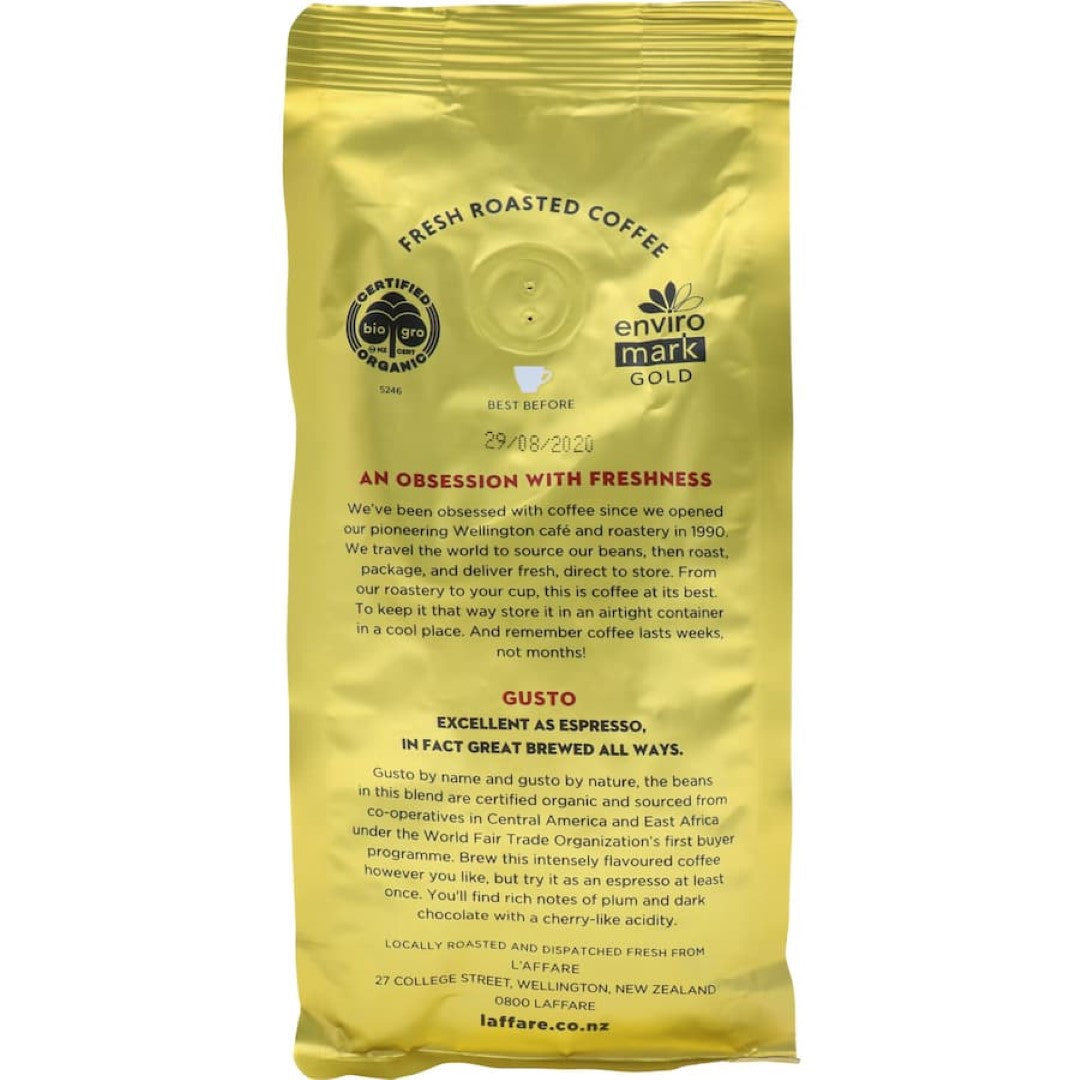 L'affare Coffee Beans Gusto Fairtrade Organic 200g