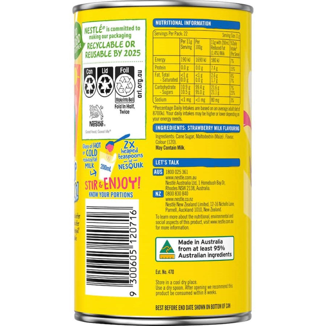 Nestle Nesquik Instant Drink Strawberry Tin 250g