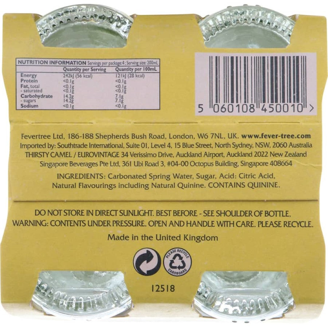 Fever Tree Drink Mixers Premium Indian Tonic Water 200ml bottles 4pack