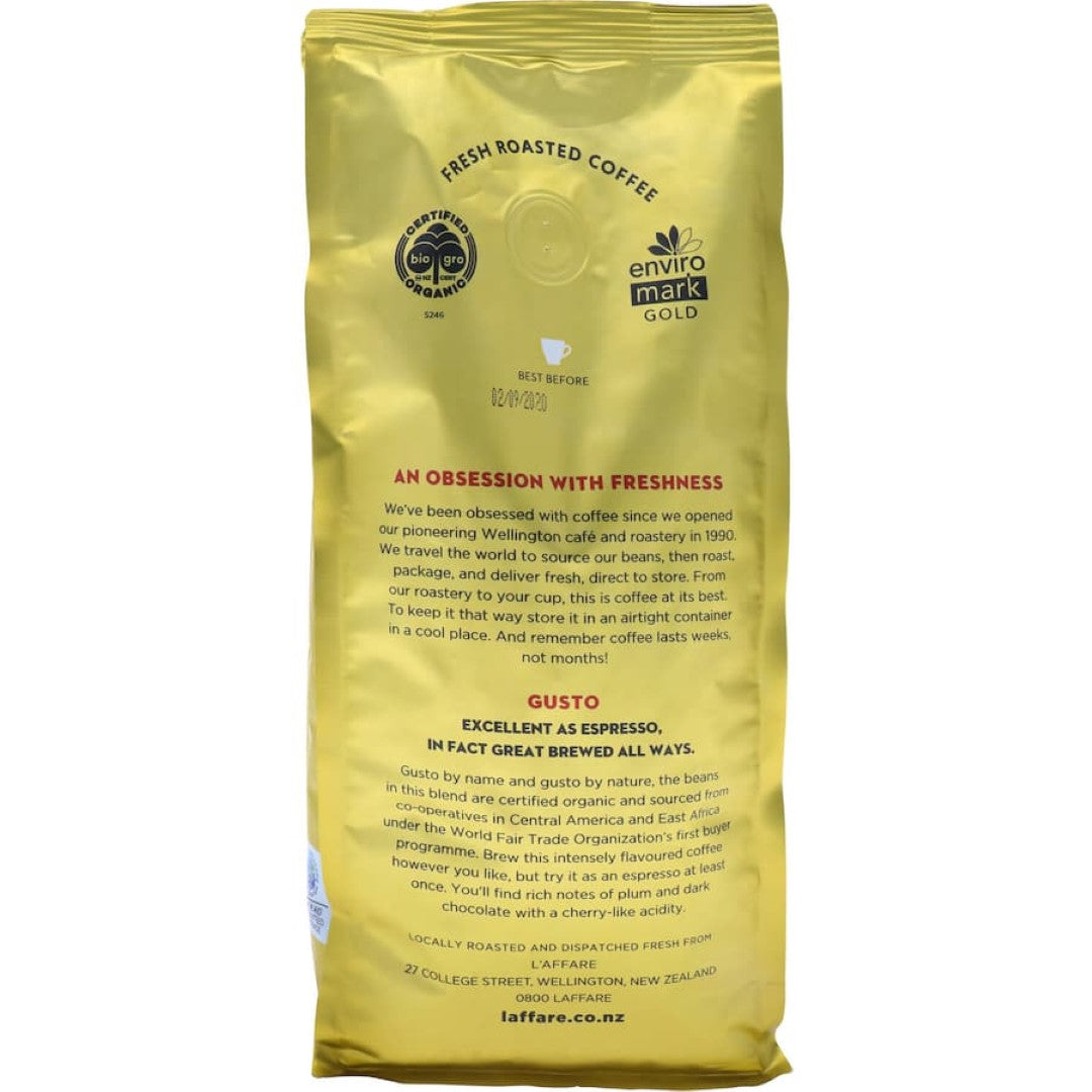 L'affare Coffee Beans Gusto Fairtrade Organic 500g