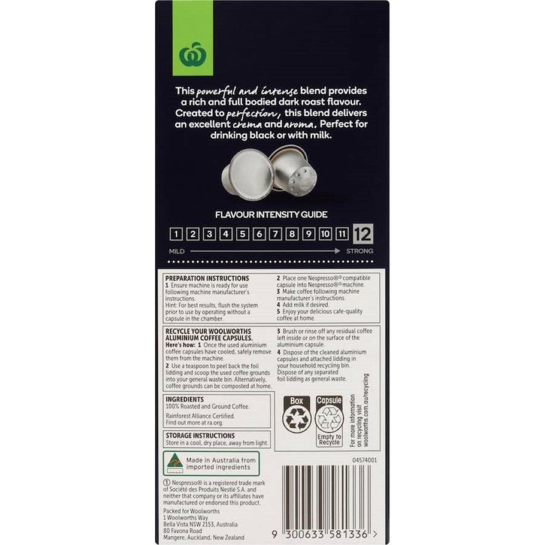Woolworths Coffee Capsules Nespresso Compatible Intense 10pack