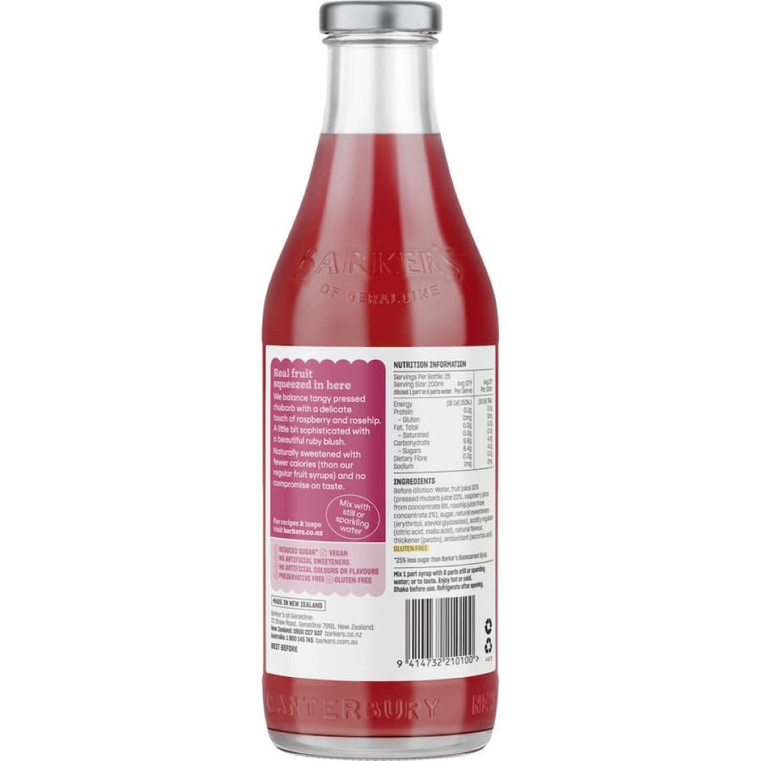 Barkers Fruit Syrup Lite Rhubarb & Rasp, Rosehip 710mL