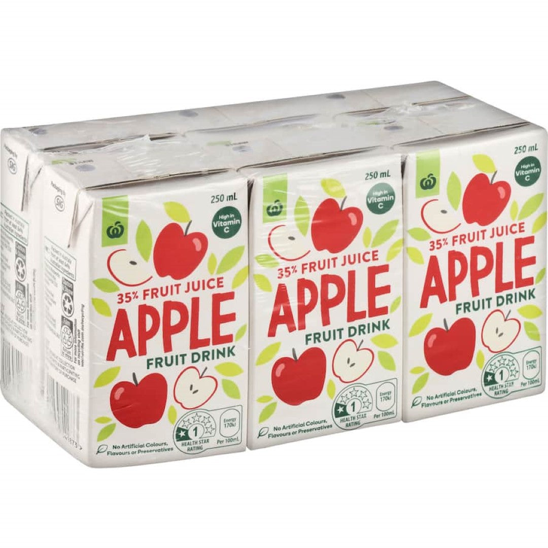 Woolworths Fruit Drink 35% Apple 250ml cartons 6pack