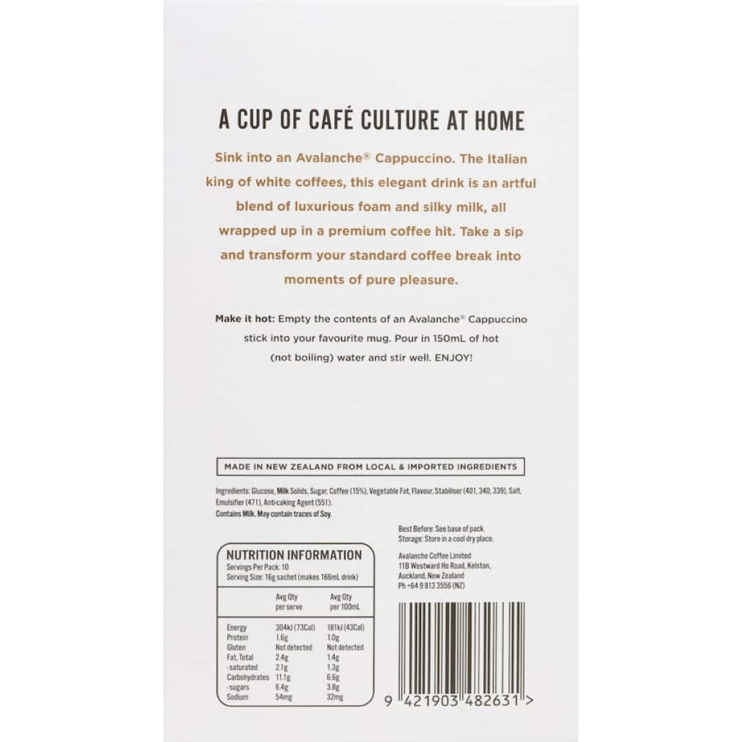 Avalanche Coffee Sachets Cappuccino 10 pack 160g