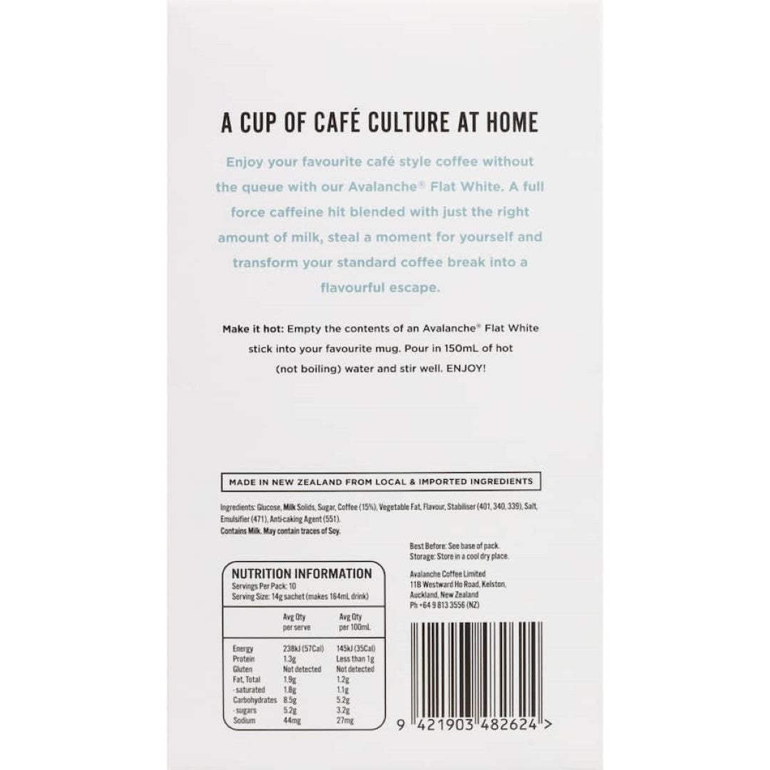 Avalanche Coffee Sachets Flat White 10 pack 140g