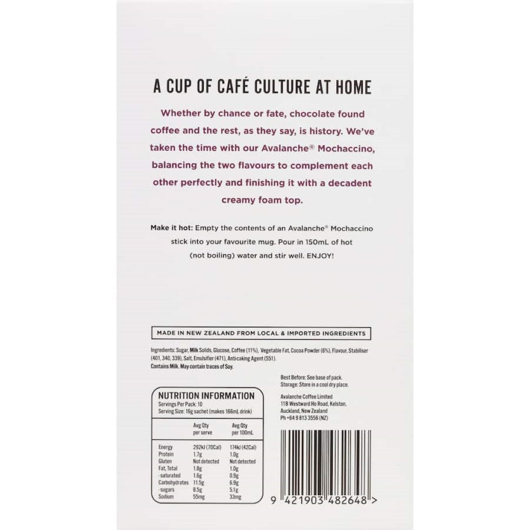 Avalanche Coffee Sachets Mochaccino 10 pack 160g