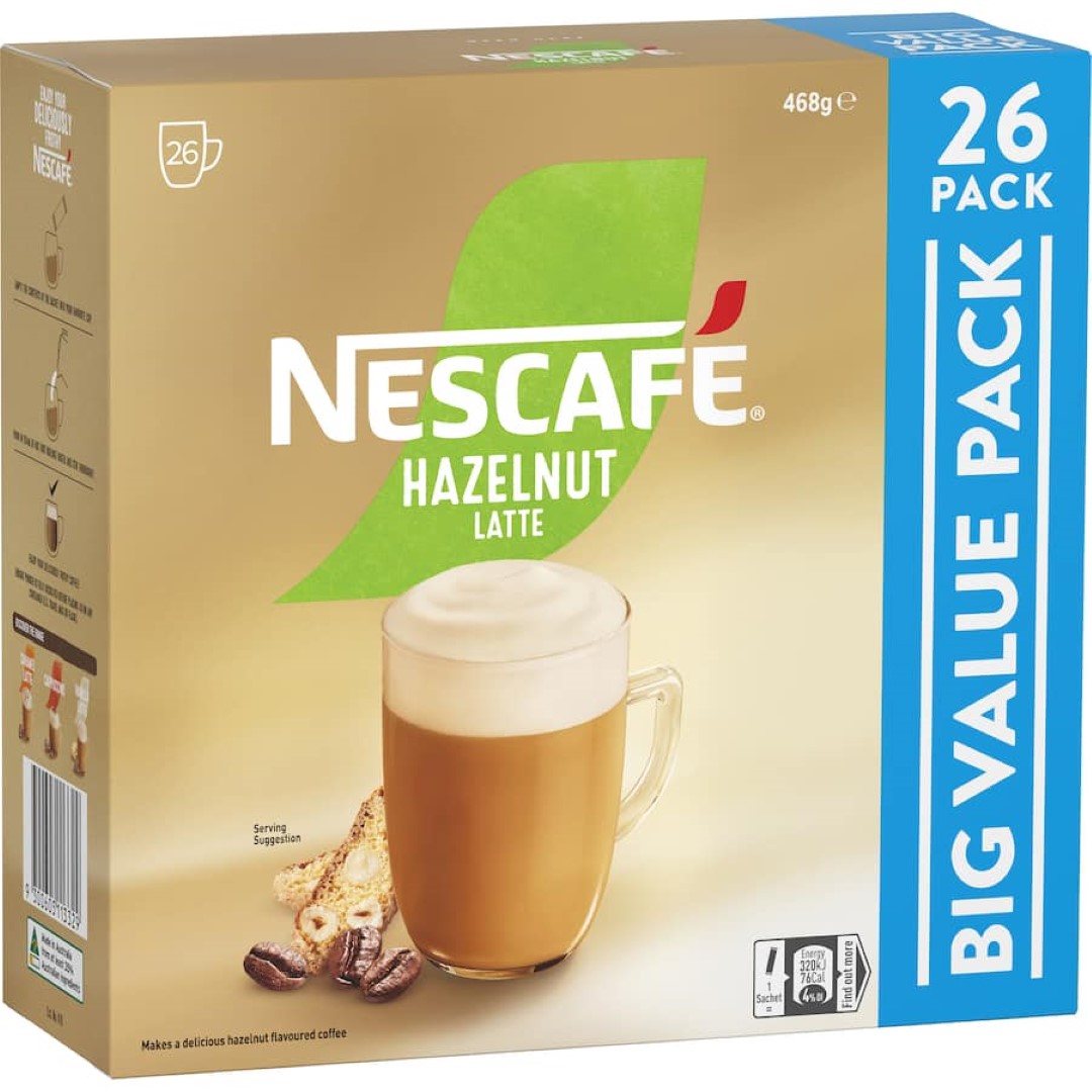 Nescafé Coffee Sachets Hazelnut Latte 26 pack 468g