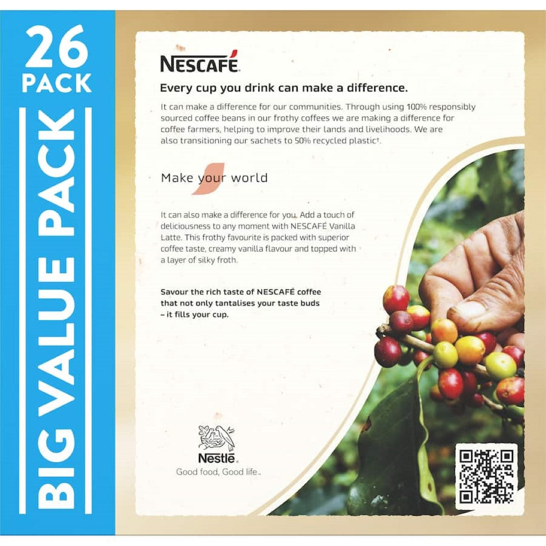 Nescafé Coffee Sachets Vanilla Latte 26 pack 481g