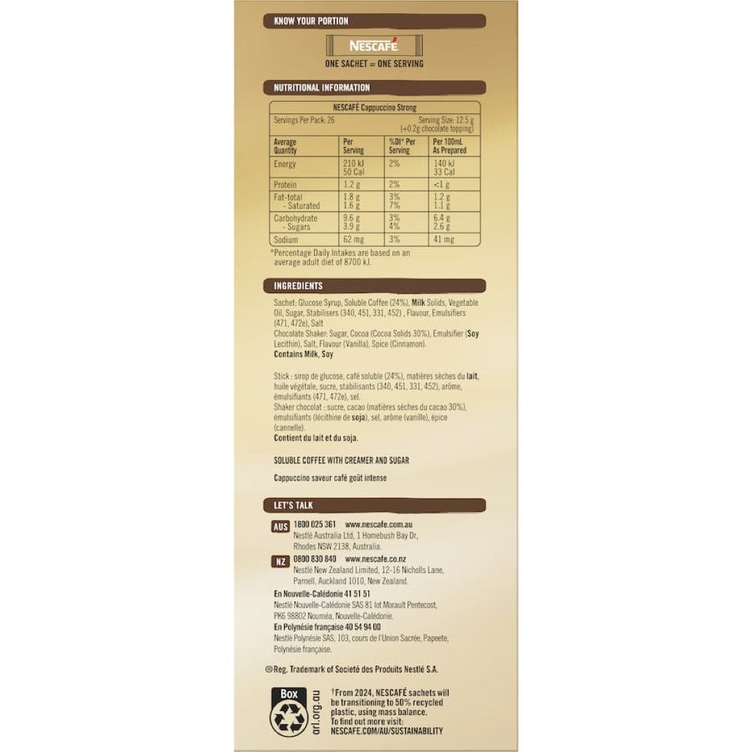 Nescafé Coffee Sachets Cappuccino Strong 26 pack 332g