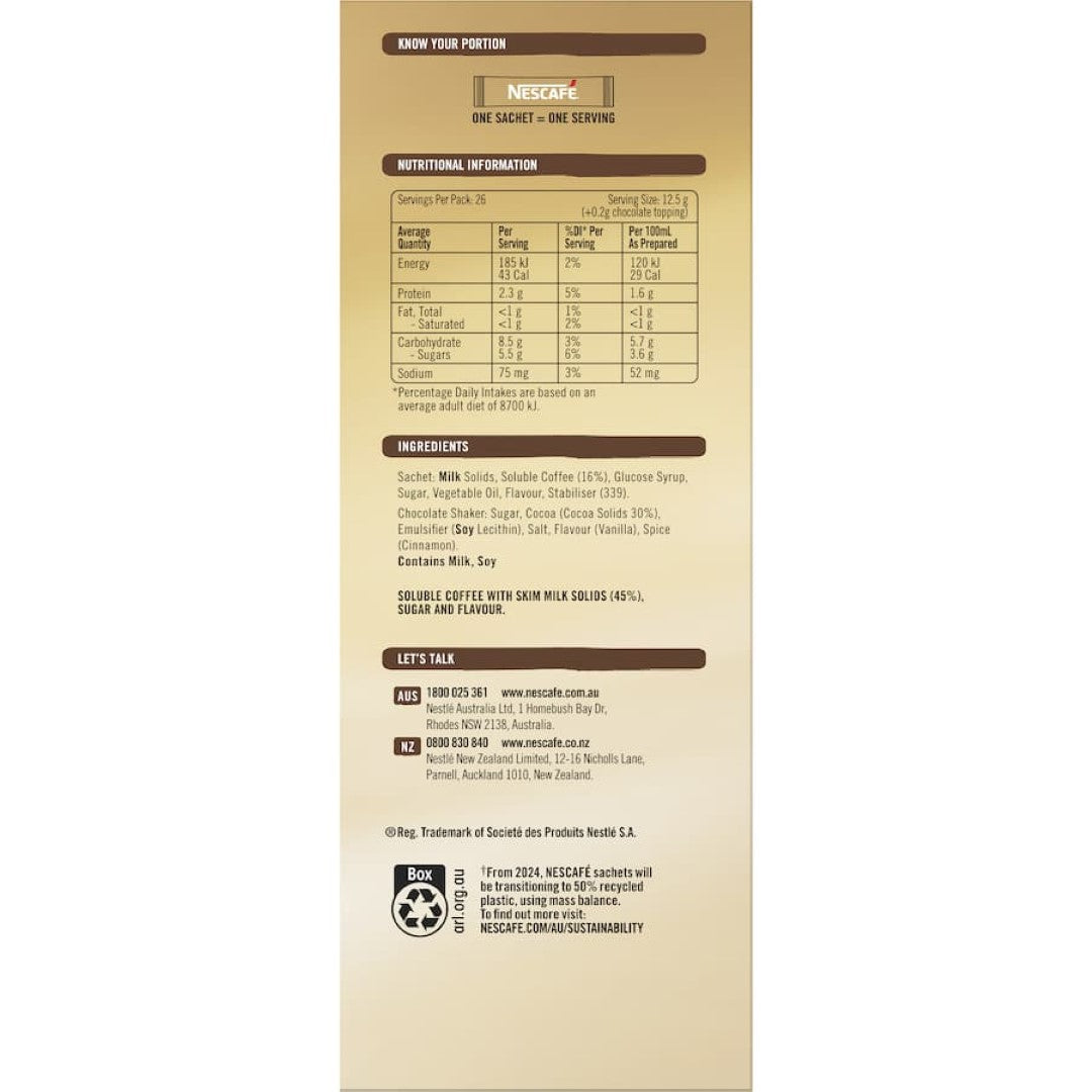 Nescafé Coffee Sachets Cappuccino Skim 26 pack 332g