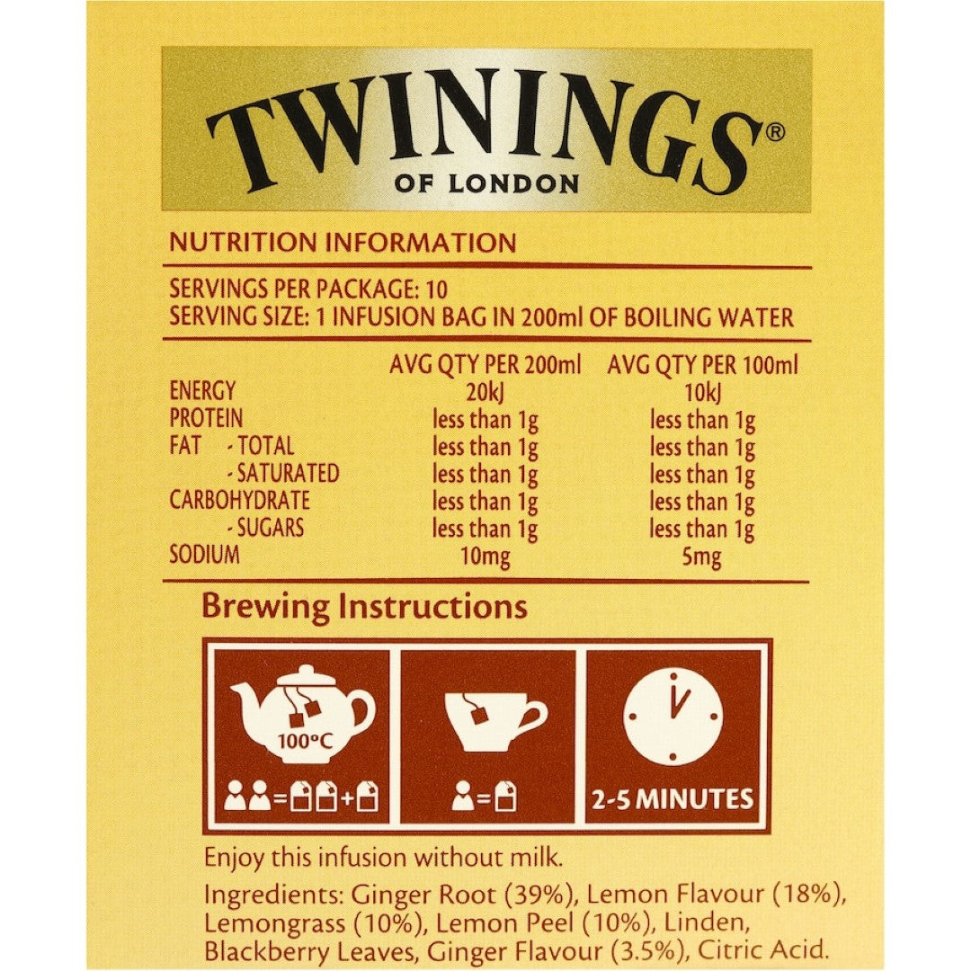 Twinings Infusions Fruit Tea Lemon & Ginger Bags 10pack