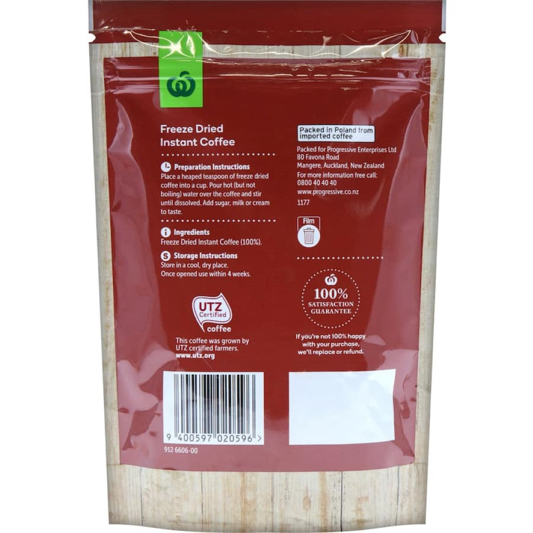 Woolworths Instant Coffee Freeze Dried Classic Pouch 100g