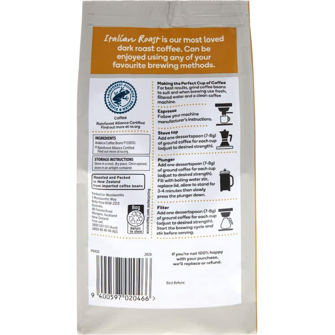 Woolworths Coffee Beans Italian 200g