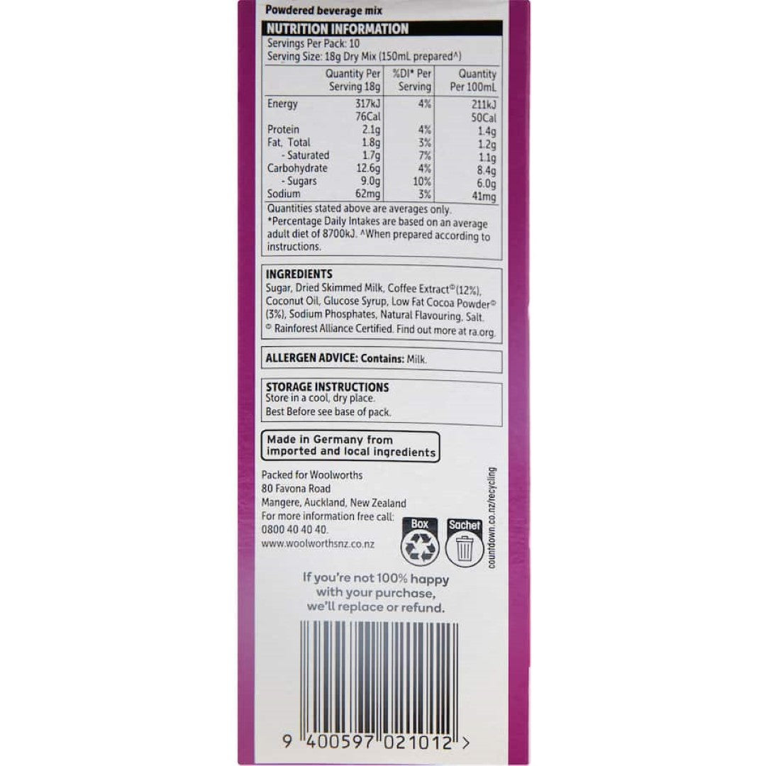 Woolworths Coffee Sachets Mocha 10 pack 180g