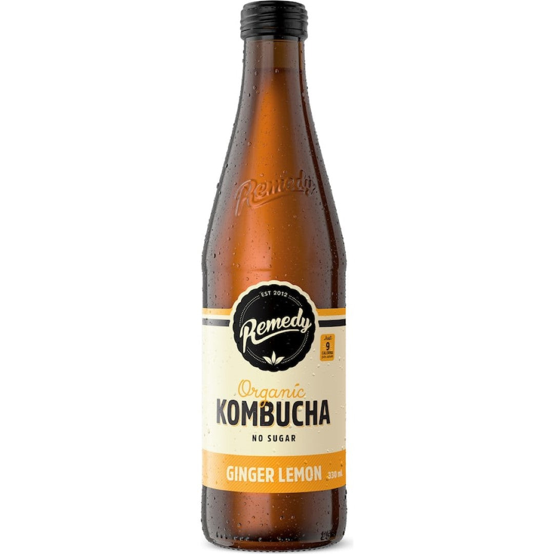 Remedy Kombucha Ginger & Lemon No Sugar Bottle 330mL