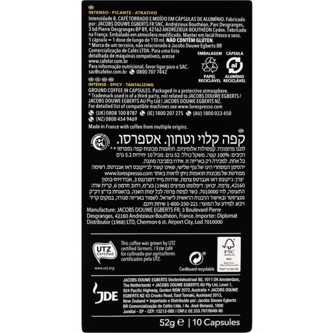 L'or Coffee Capsules Lungo Profondo Intensity 8 10pack