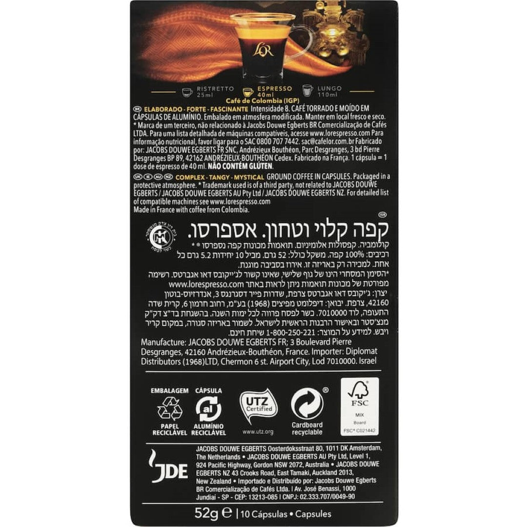 L'or Coffee Capsules Colombia Intensity 8 10pack