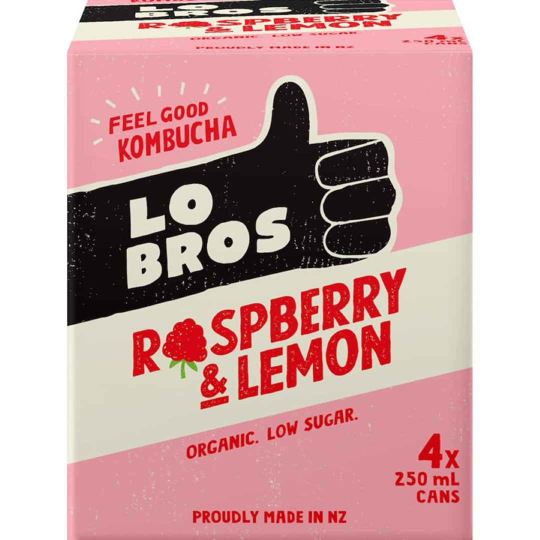 Lo Bros Kombucha Raspberry & Lemon 250ml cans 4pack