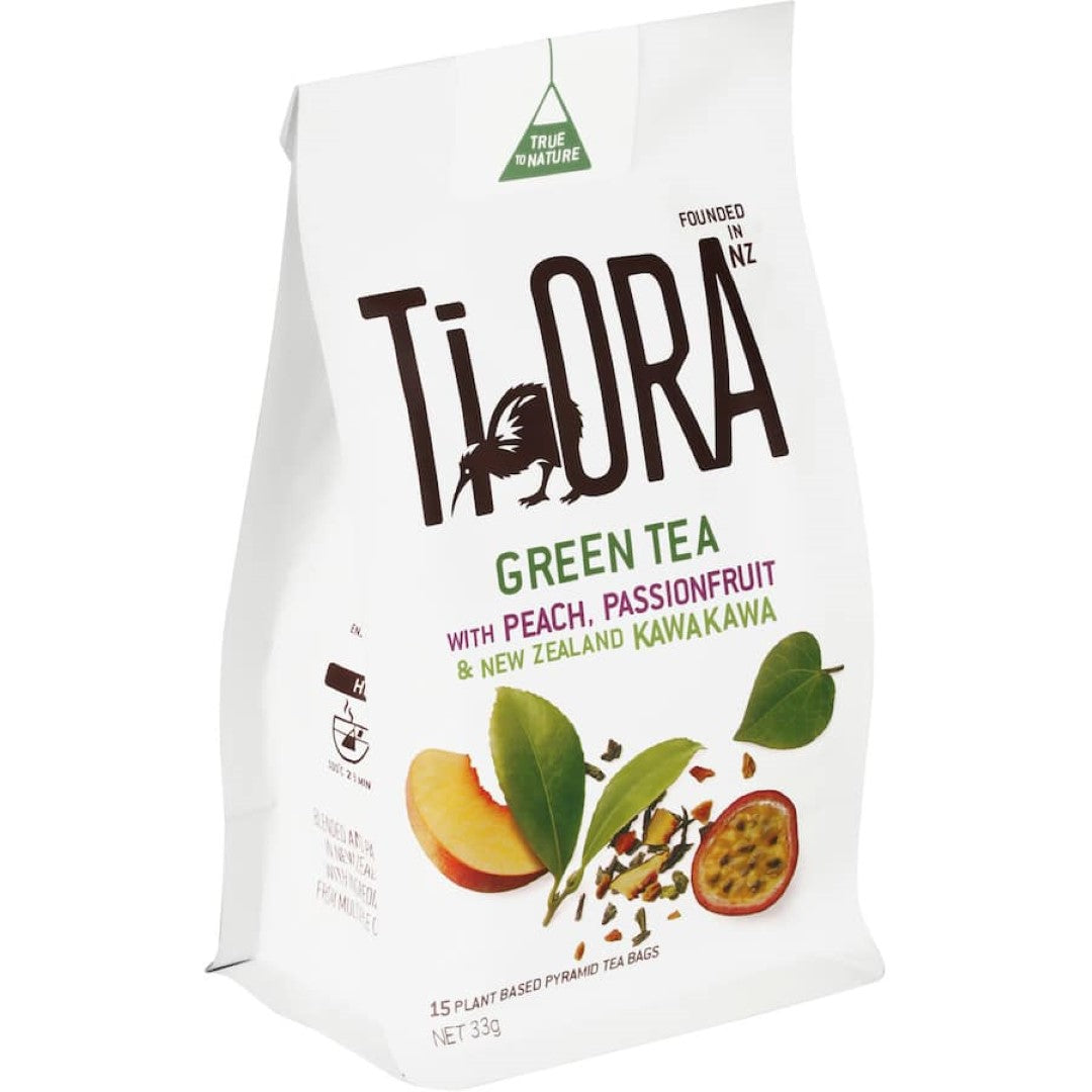 Ti Ora Green Tea Bags With Peach Passionfruit 15pack
