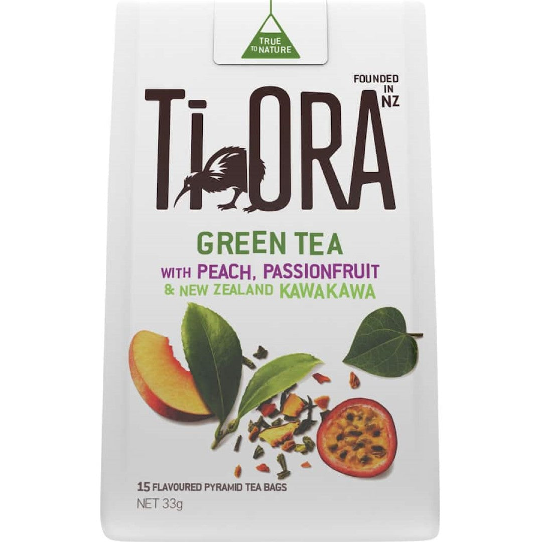Ti Ora Green Tea Bags With Peach Passionfruit 15pack