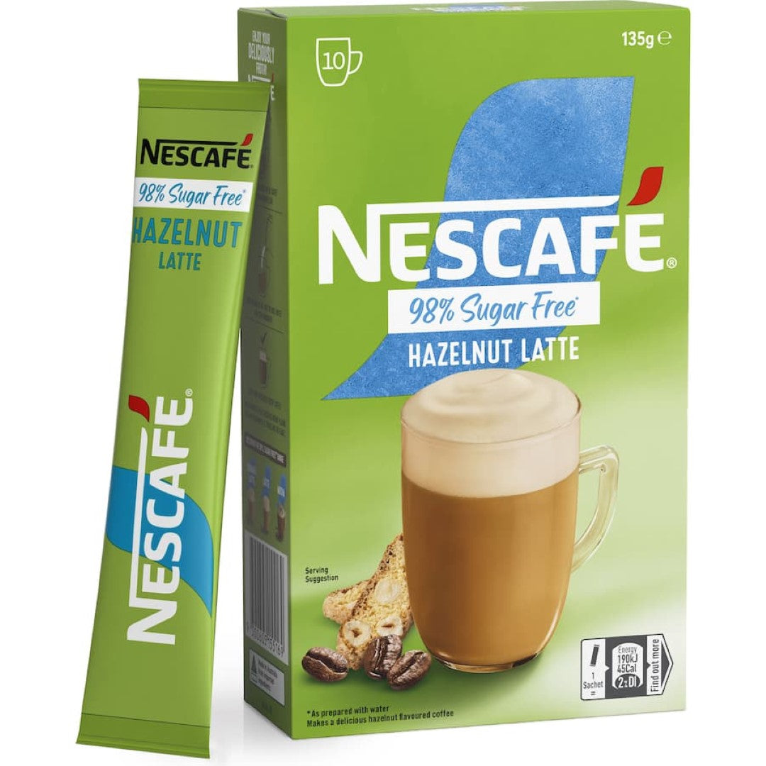 Nescafé Coffee Sachets 98% Sugar Free Hazelnut Latte 10pack 135g