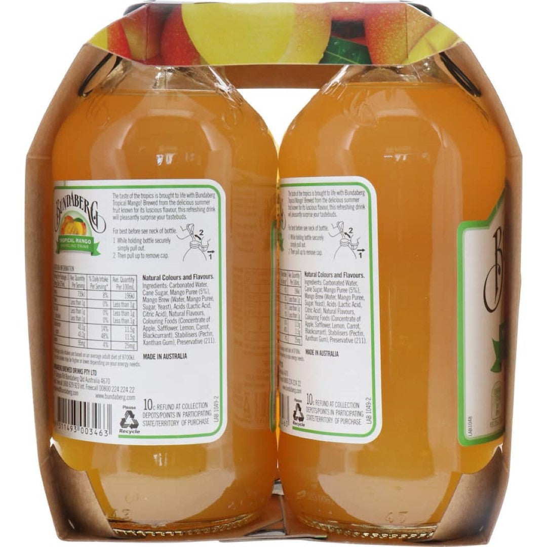 Bundaberg Soft Drink Tropical Mango 375ml bottles 4pack