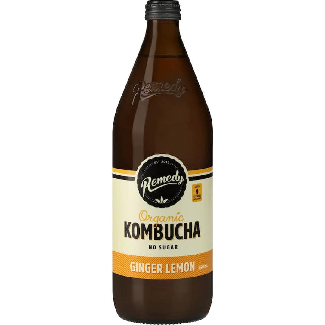 Remedy Kombucha Ginger & Lemon No Sugar Bottle 750mL