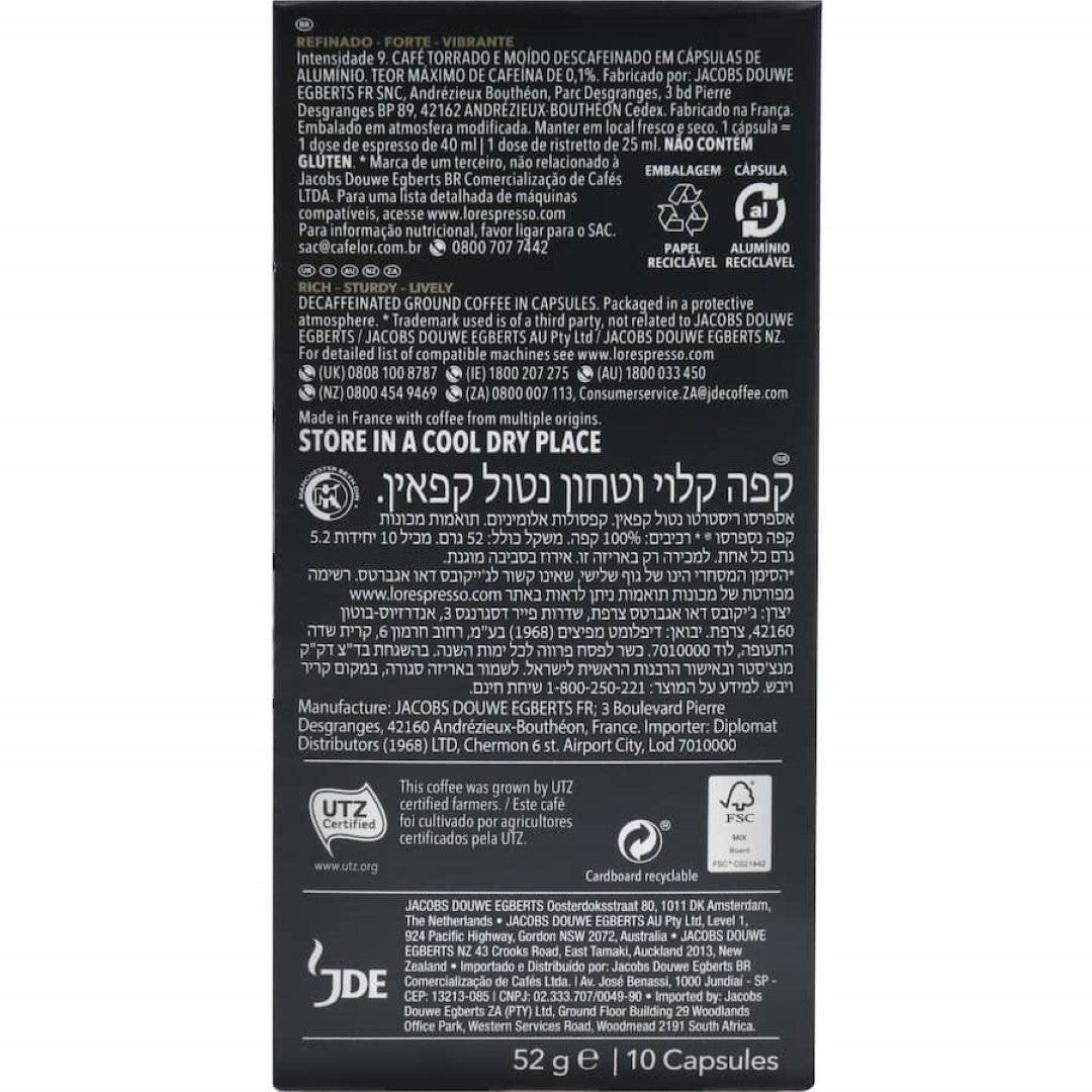 L'or Coffee Capsules Decaf Ristretto Intensity 9 10pack