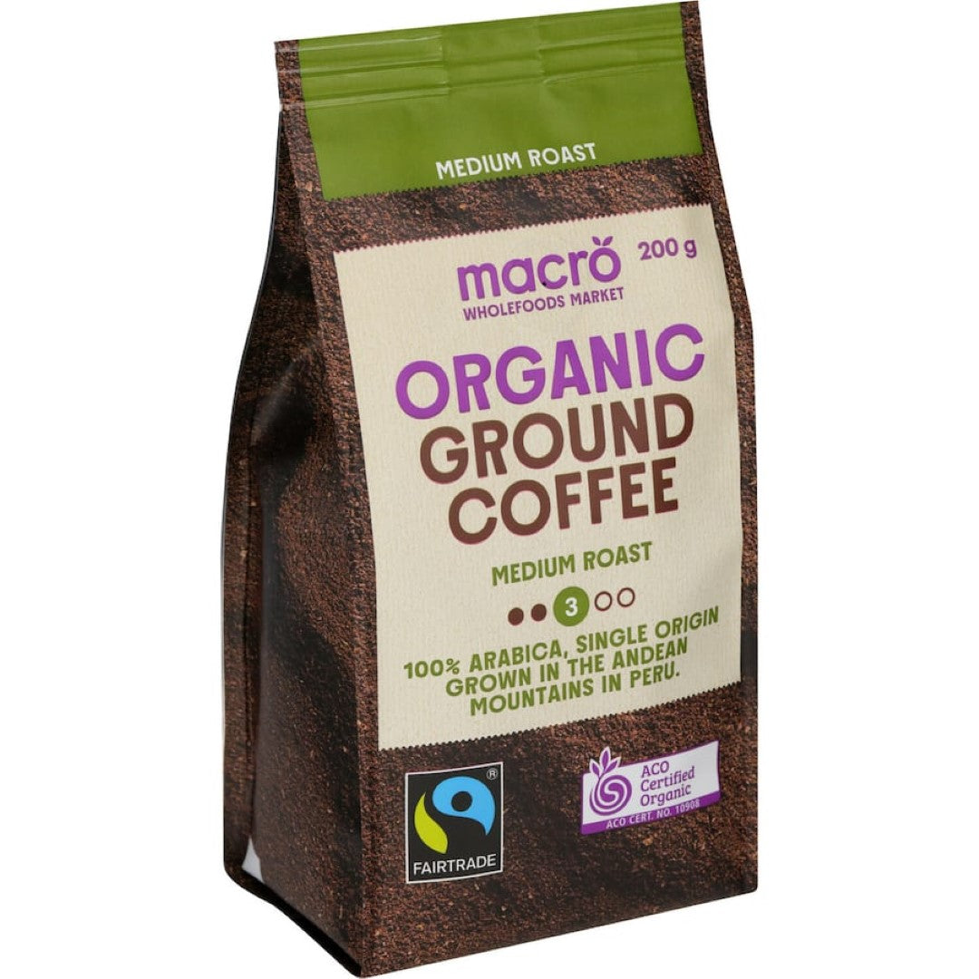 Macro Organic Fair Trade Ground Coffee Medium Roast 200g