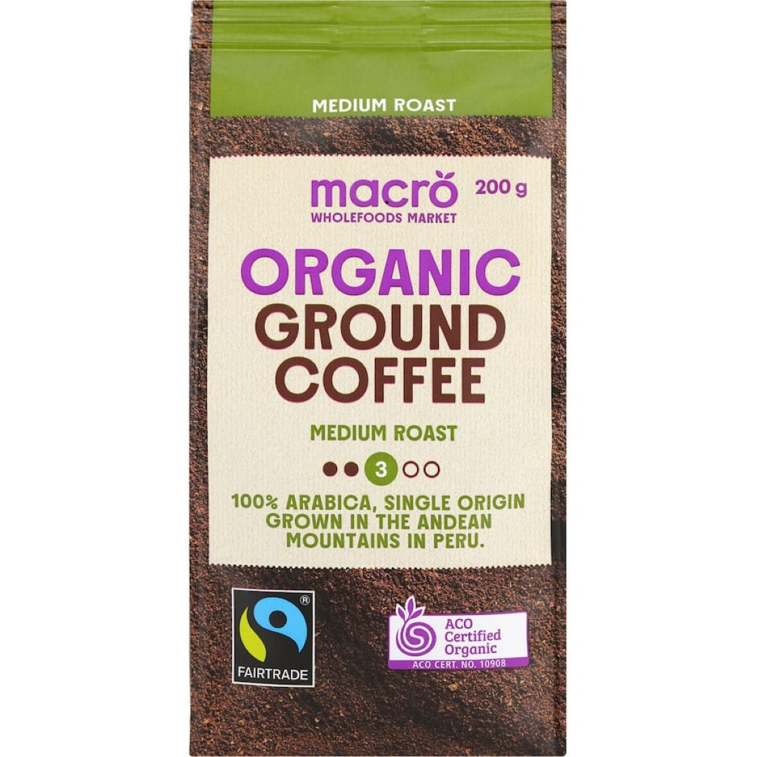 Macro Organic Fair Trade Ground Coffee Medium Roast 200g