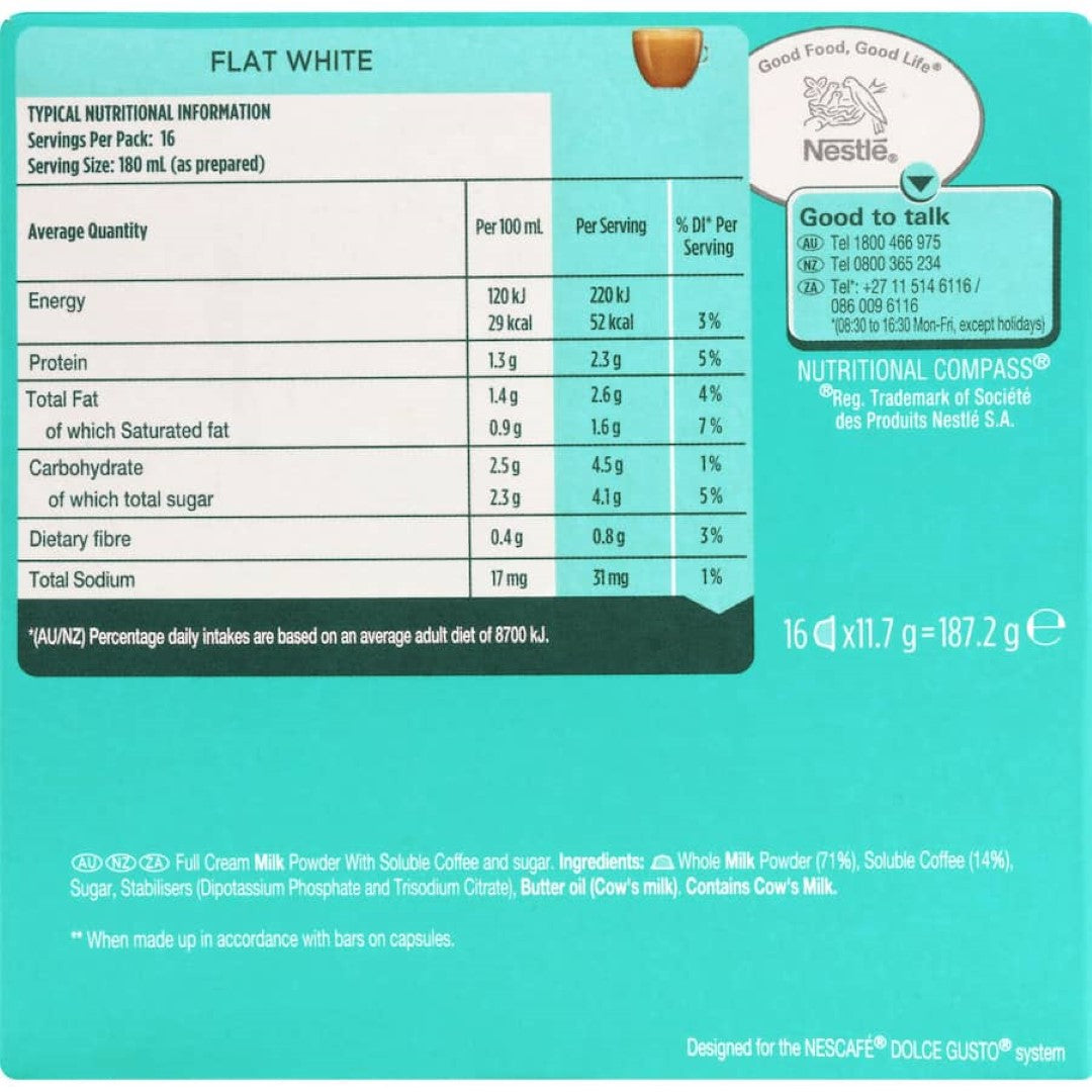 Nescafé Dolce Gusto Coffee Pods Flat White 16 pack