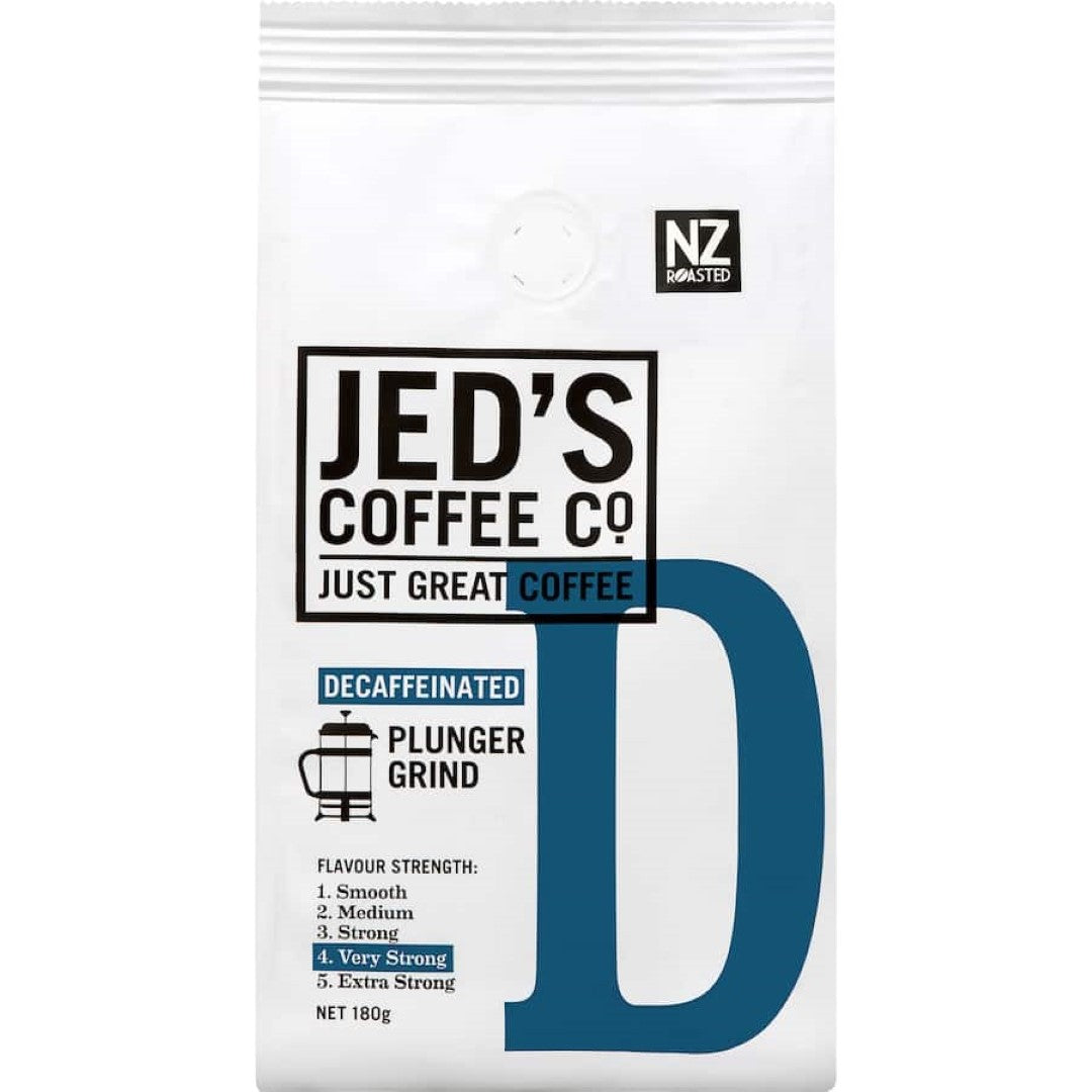 Jed's Plunger Grind Coffee 4 Very Strong Decaf 180g