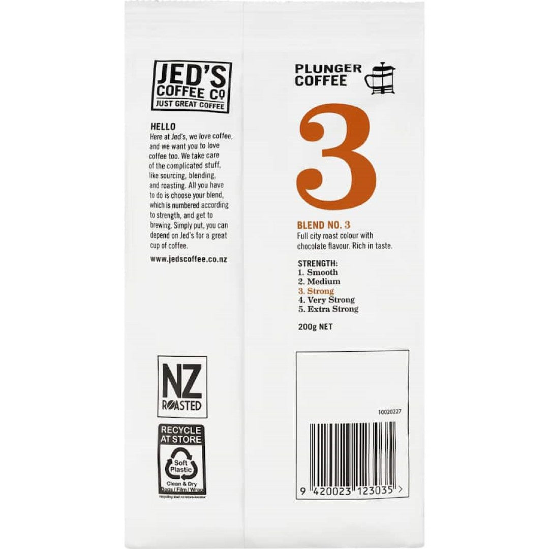 Jed's Plunger Grind Coffee 3 Strong 200g