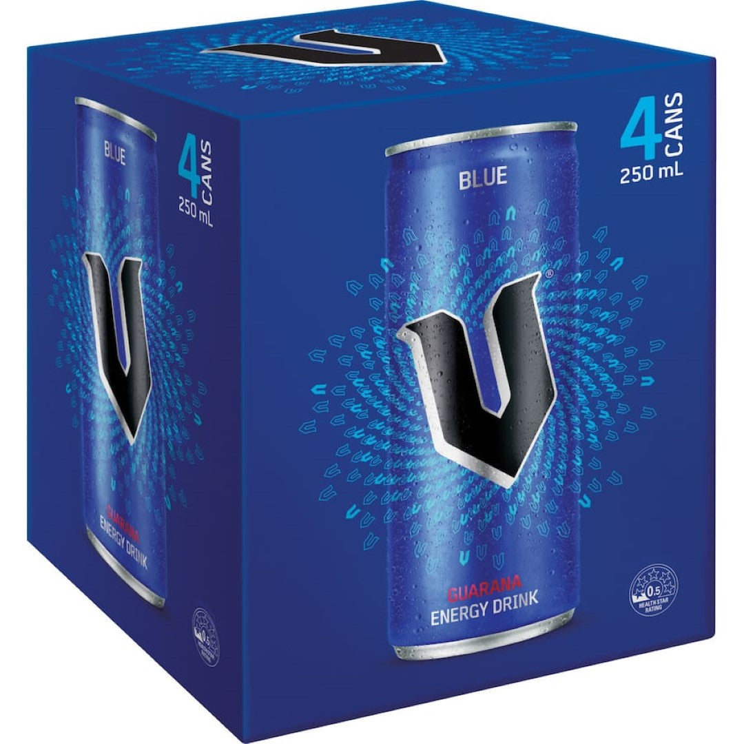V Blue Energy Drink  250ml cans 4pack